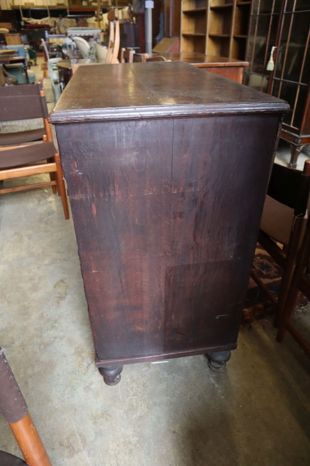 A George III oak chest of drawers, width 109cm depth 54cm height 102cm